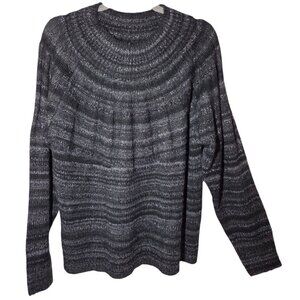 Knox Rose Black Gray Silver-Metallic-Threaded Striped Pullover Sweater XL NWT‎